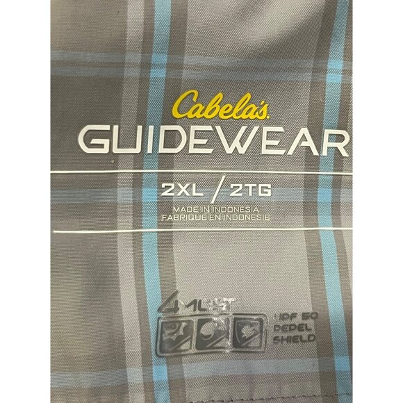 Cabela’s Guidewear Shirt Men’s 2XL Gray Blue Plaid Nylon UPF 50 Fishing Hiking - Picture 9 of 16